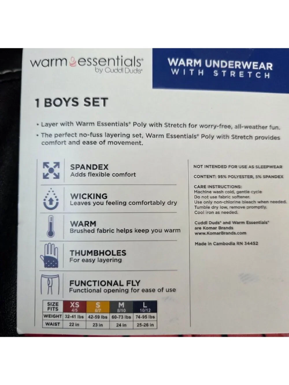 Marvel Spiderman Boys Warm Essentials Underwear Set Small Stretch Fabric With Th